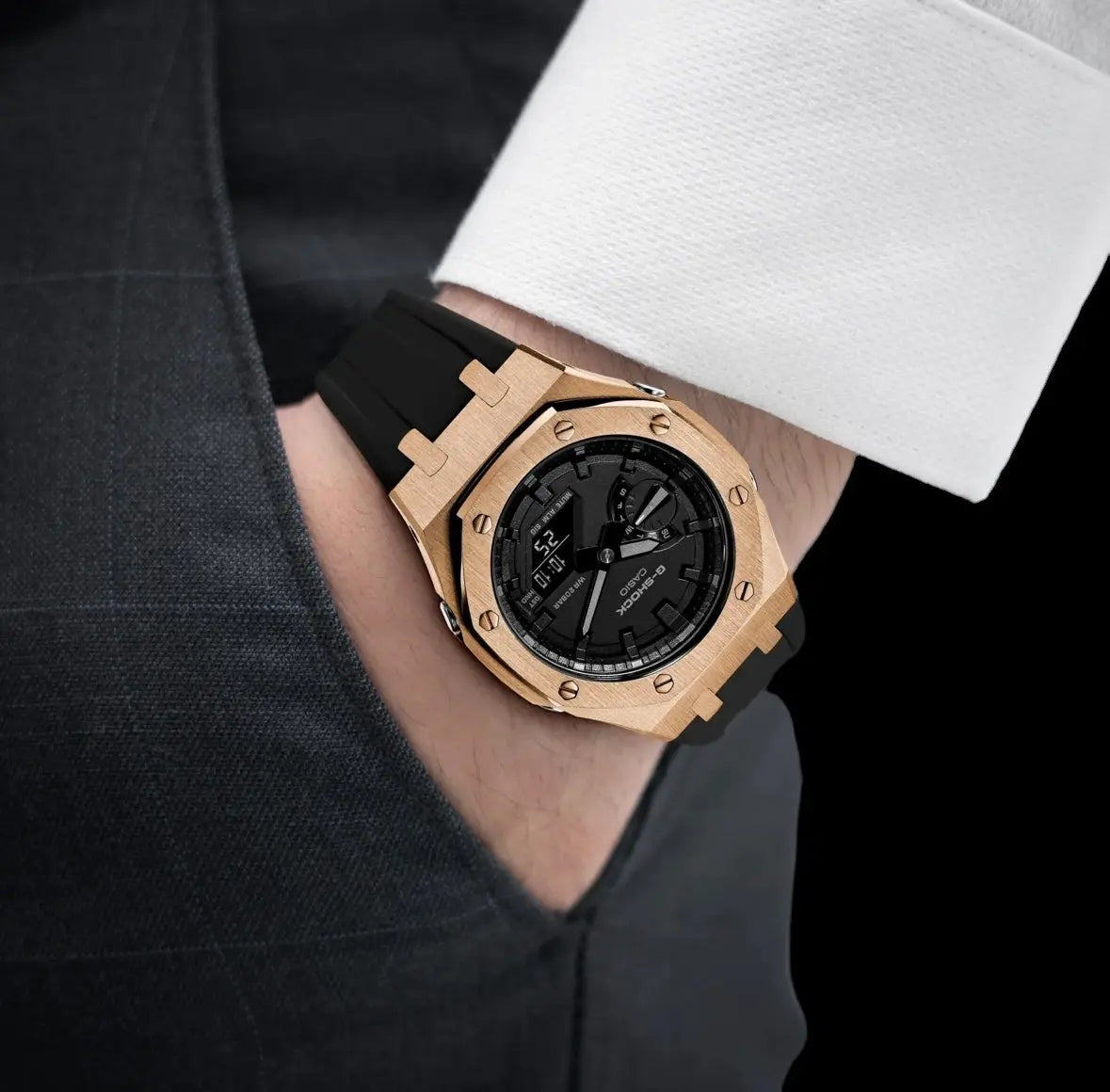 CasiOak Or Rose Bracelet Strap Noir Cadran Noir