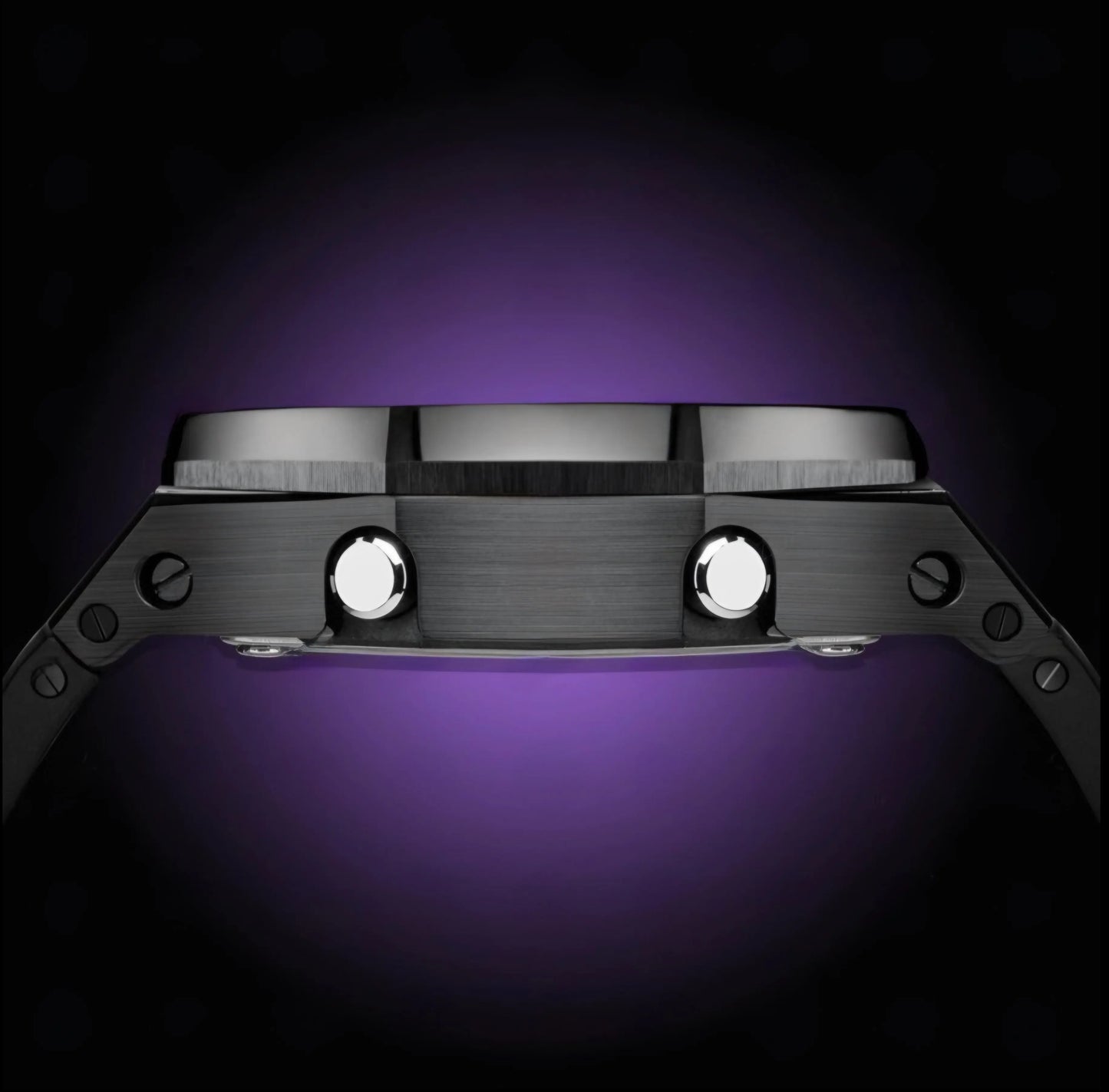 CasiOak Argent Bracelet Strap Noir Cadran Noir Baguettes Violettes