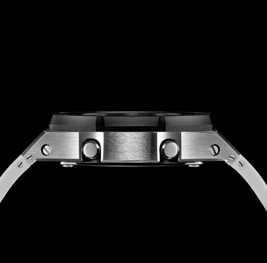 CasiOak Argent Bracelet Strap Blanc Cadran Gris Baguettes Bronze