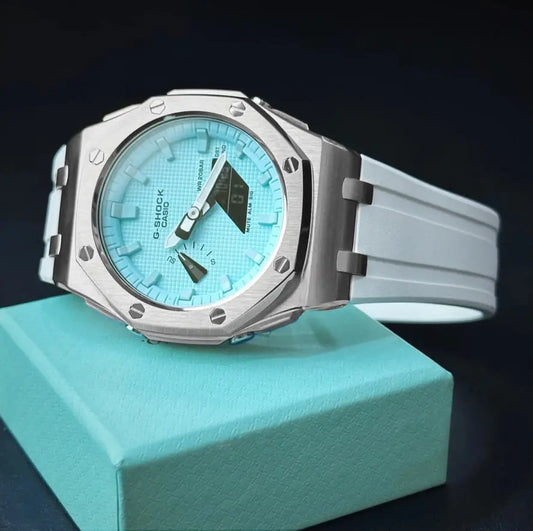 CasiOak Argent Bracelet Strap Blanc Cadran Turquoise