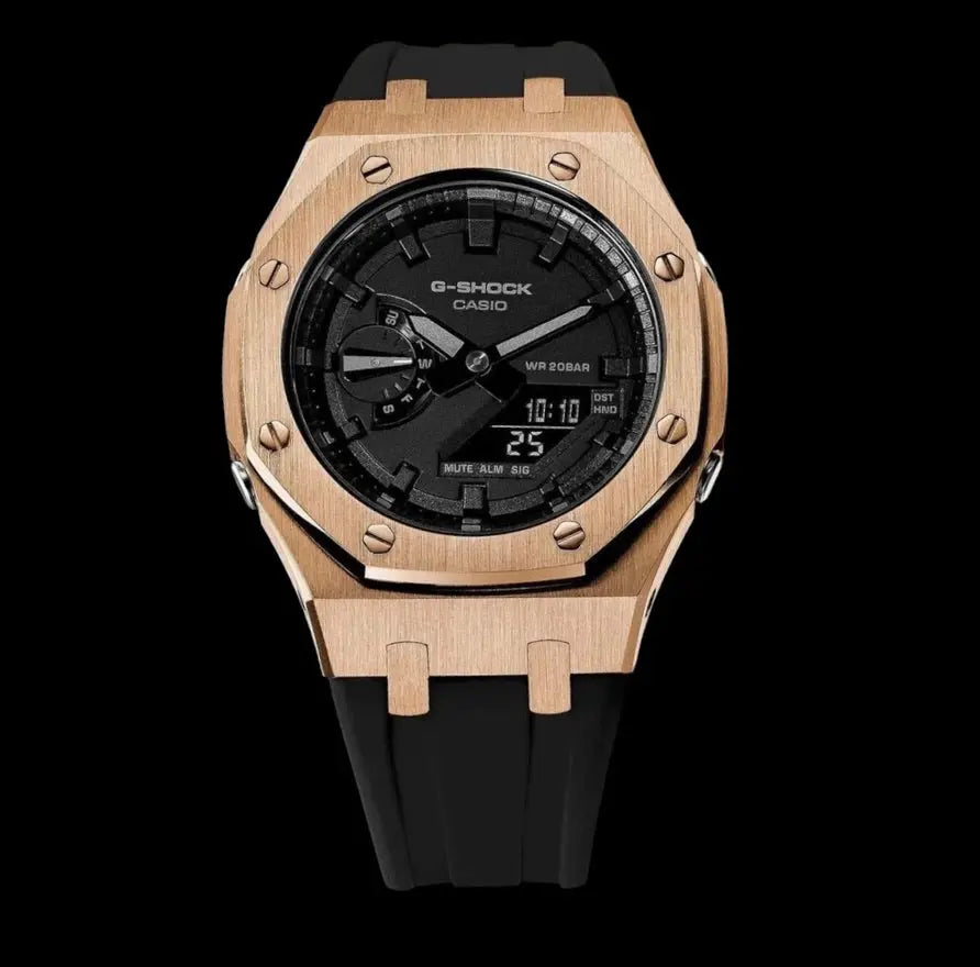 CasiOak Or Rose Bracelet Strap Noir Cadran Noir