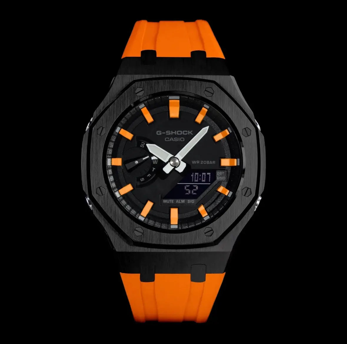 CasiOak Noir Bracelet Strap Orange Cadran Noir Baguettes Orange