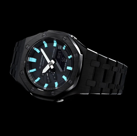 CasiOak Noir Bracelet Noir Cadran Noir Baguettes Turquoise