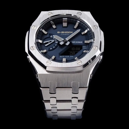 CasiOak Argent Bracelet Argent Cadran Navy Baguettes Argent