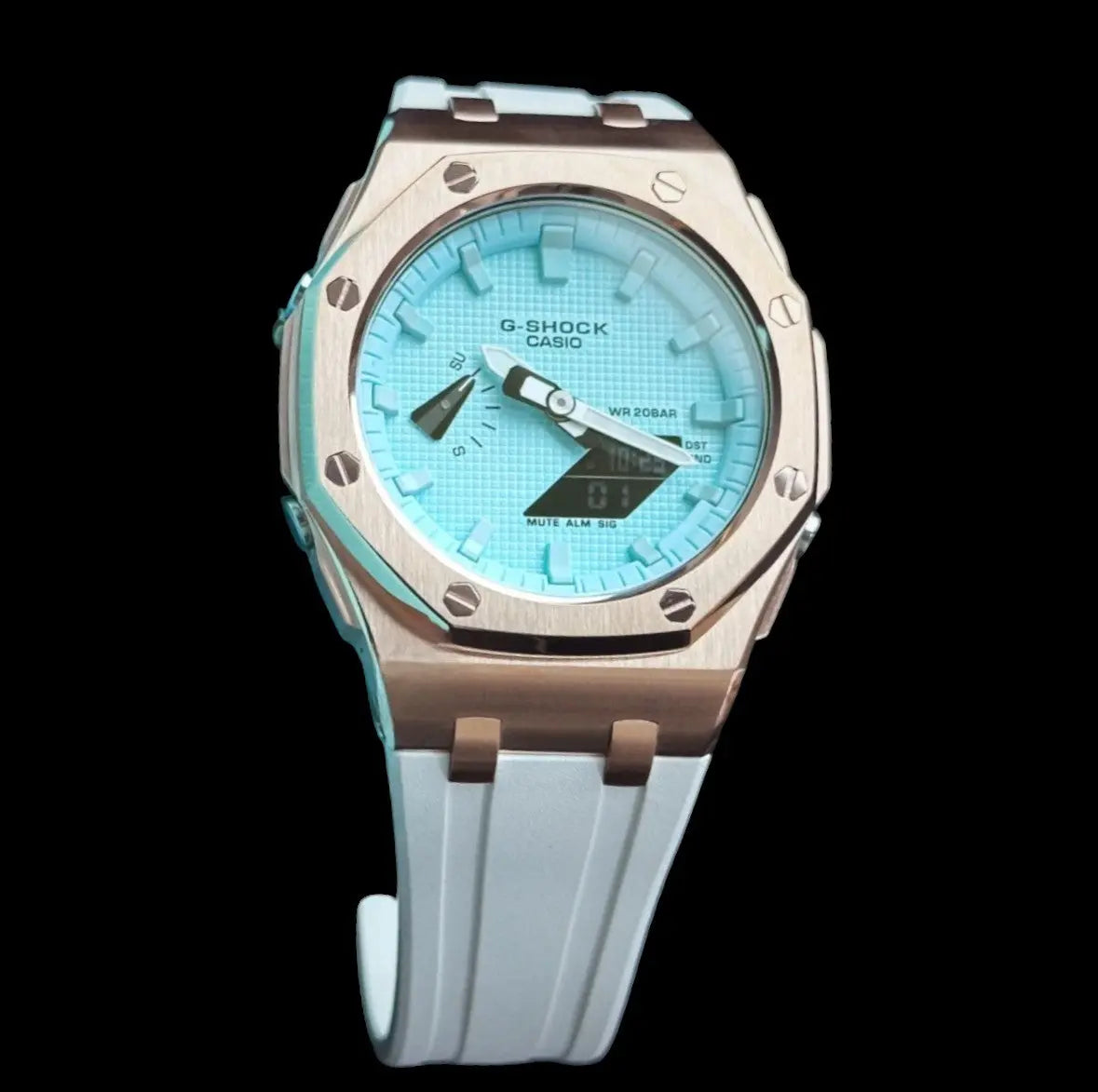 CasiOak Or Rose Bracelet Strap Blanc Cadran Turquoise