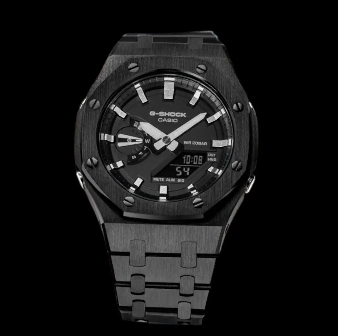 CasiOak Noir Bracelet Noir Cadran Noir Baguettes Argent