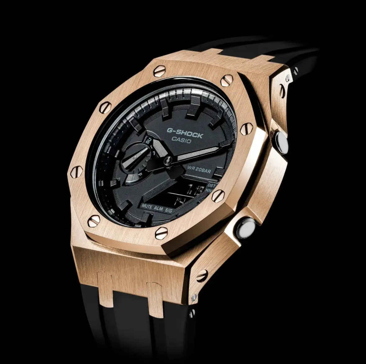CasiOak Or Rose Bracelet Strap Noir Cadran Noir