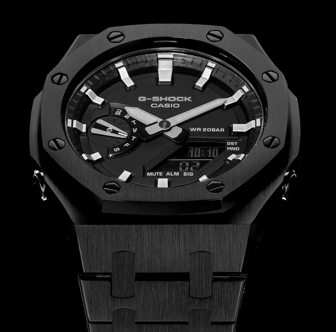 CasiOak Noir Bracelet Noir Cadran Noir Baguettes Argent