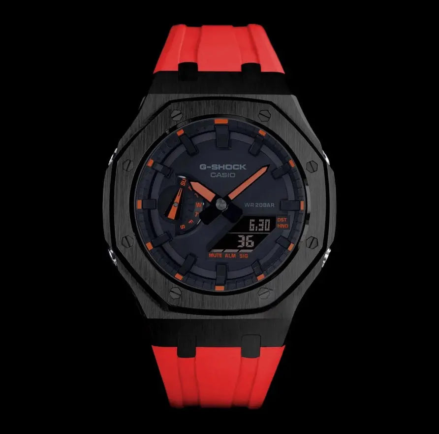 CasiOak Noir Bracelet Strap Rouge Cadran Rouge