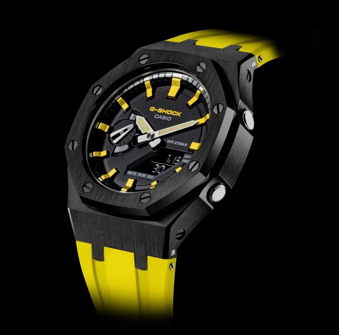 CasiOak Noir Bracelet Strap Jaune Cadran Noir Baguettes Jaunes