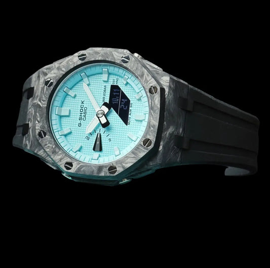 CasiOak Carbon Fiber Bracelet Strap Noir Cadran Turquoise