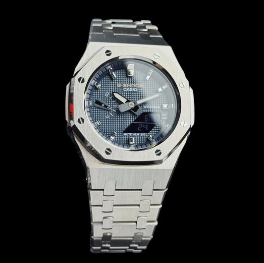 CasiOak Mini Argent Rose Bracelet Argent Cadran Navy Baguettes Métalliques Infinity Oak