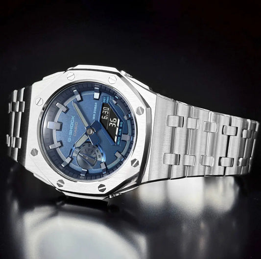 CasiOak Argent Bracelet Argent Cadran Bleu