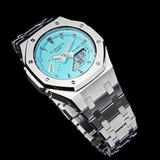 CasiOak Mini Bracelet Argent Cadran Turquoise Baguettes Métalliques Infinity Oak