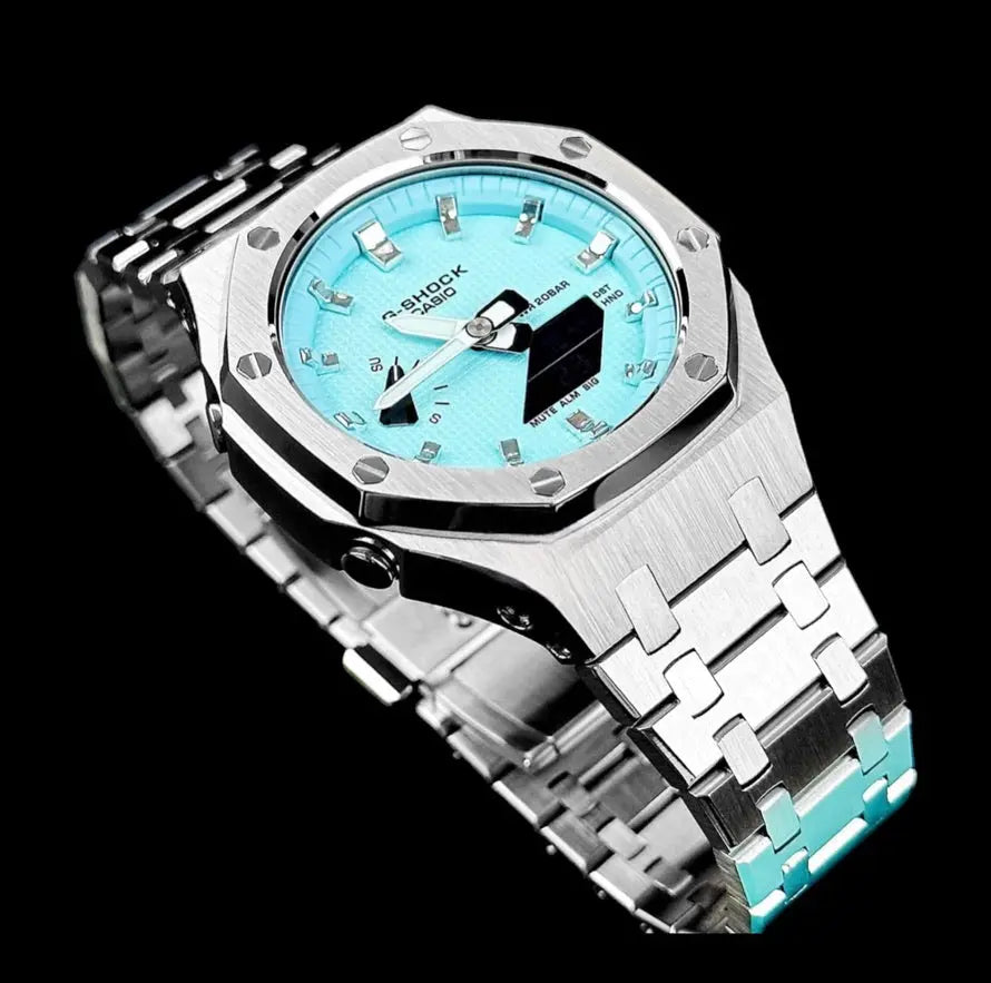 CasiOak Argent Bracelet Argent Cadran Turquoise Baguettes Métallique