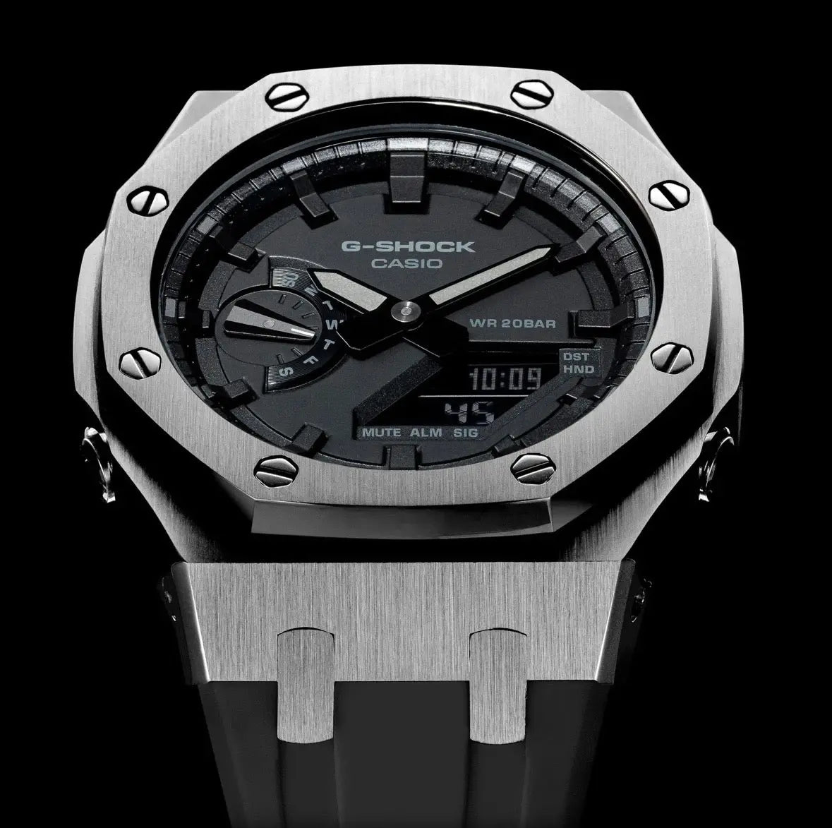CasiOak Argent Bracelet Strap Noir Cadran Noir