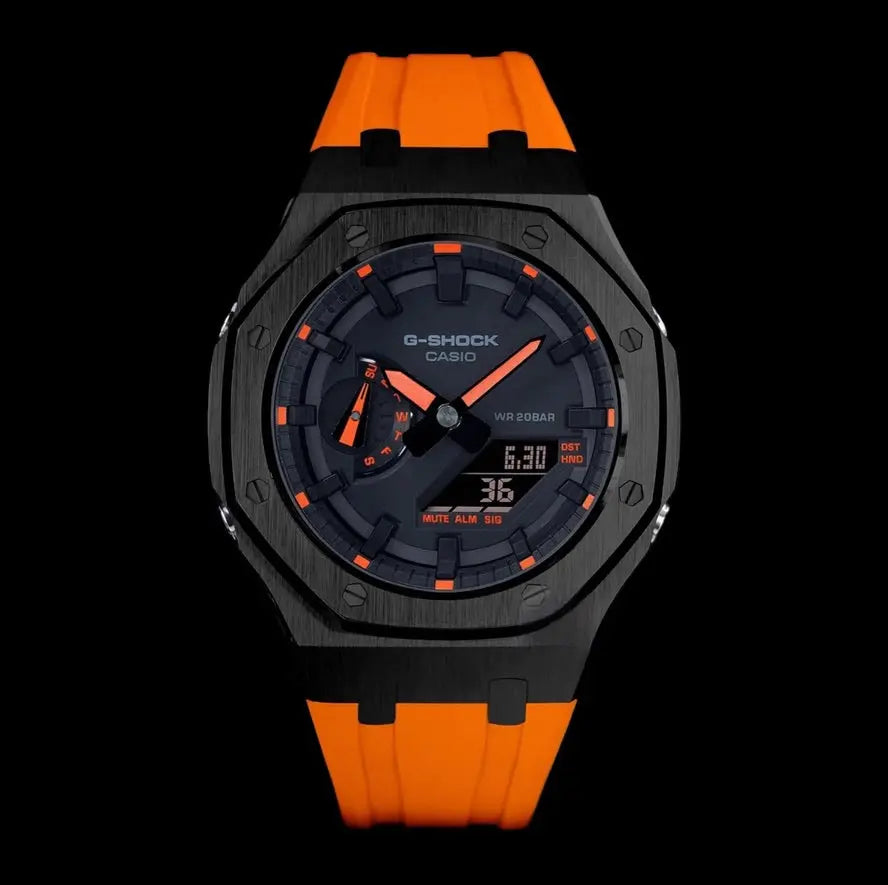 CasiOak Noir Bracelet Strap Orange Cadran Noir et Orange