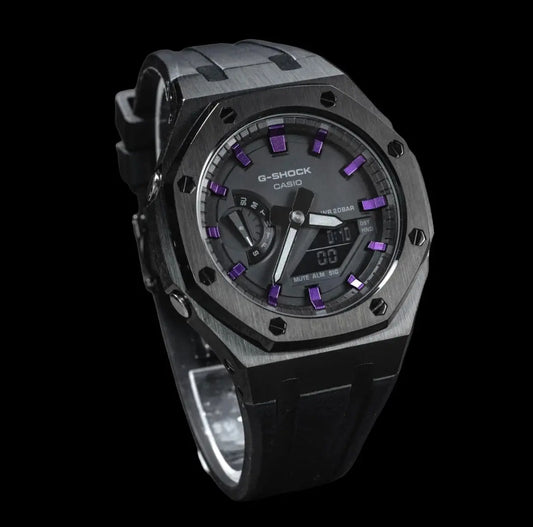 CasiOak Noir Bracelet Strap Noir Cadran Noir Baguettes Violettes