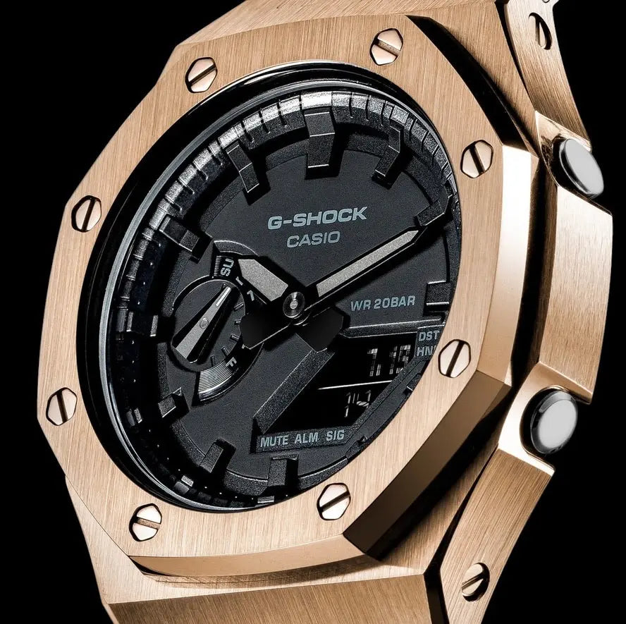 CasiOak Or Rose Bracelet Strap Noir Cadran Noir
