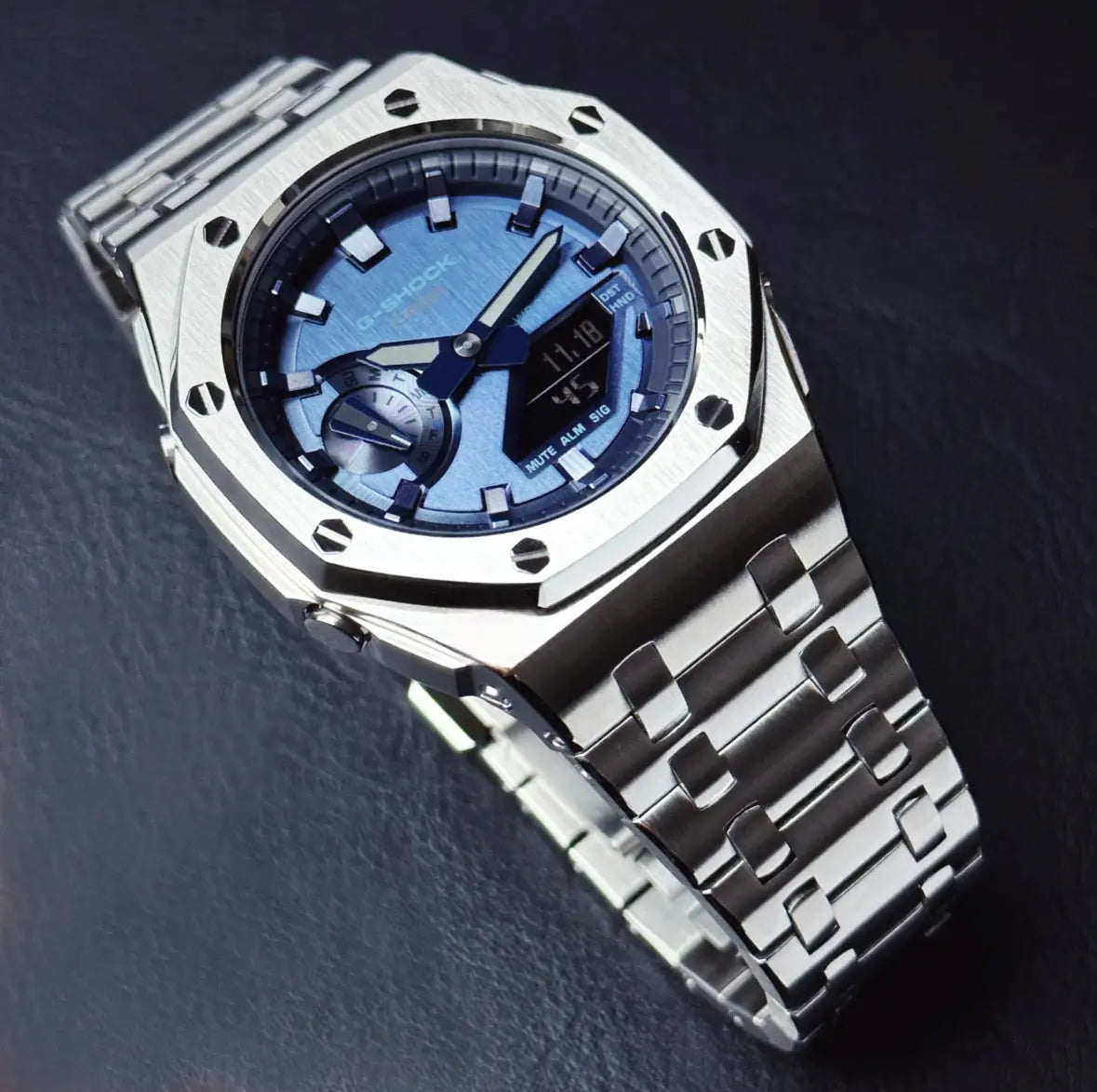 CasiOak Argent Bracelet Argent Cadran Bleu