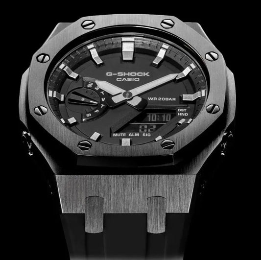 CasiOak Argent Bracelet Strap Noir Cadran Noir Baguettes Argent