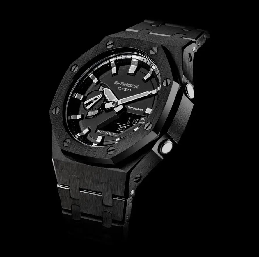 CasiOak Noir Bracelet Noir Cadran Noir Baguettes Argent