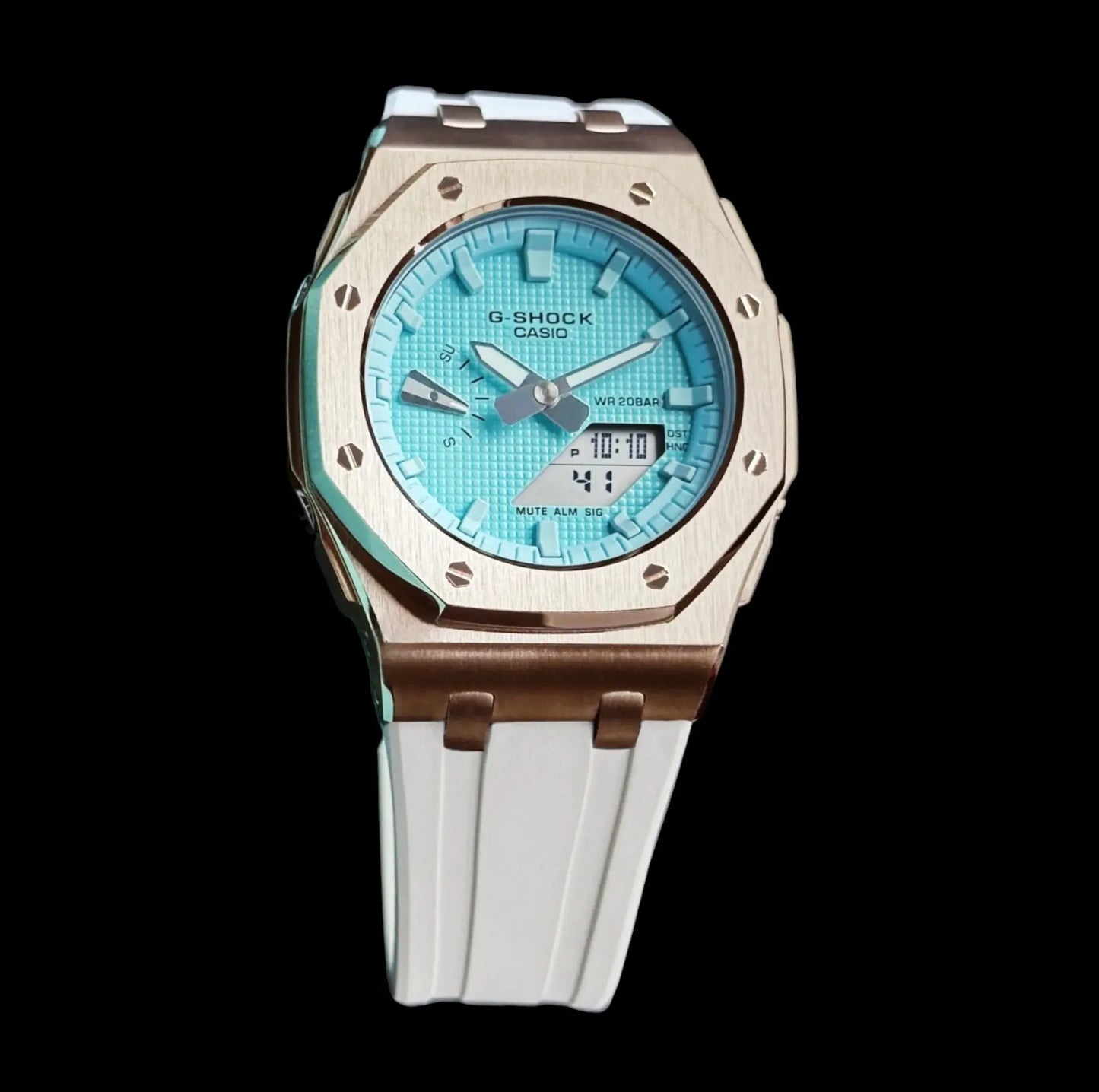CasiOak Mini Or Rose Bracelet Strap Blanc Cadran Turquoise Infinity Oak