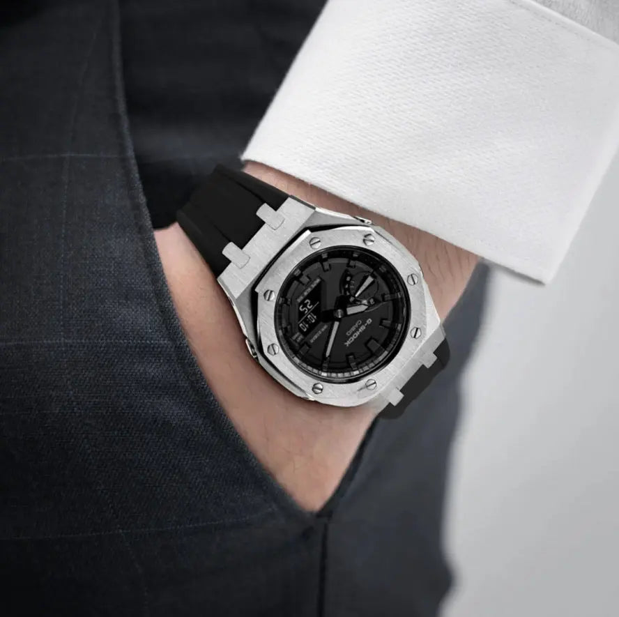 CasiOak Argent Bracelet Strap Noir Cadran Noir
