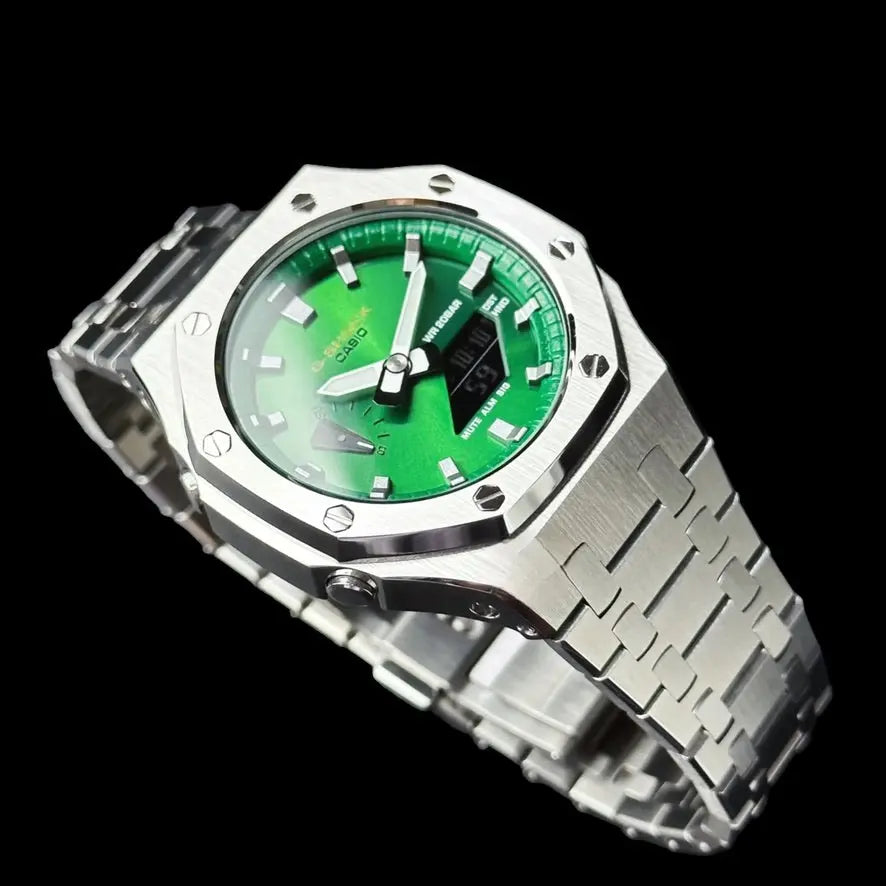 CasiOak Argent Bracelet Argent Cadran Vert Baguettes Argent