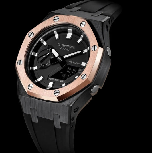 CasiOak Noir Bracelet Strap Noir Baguettes Grises