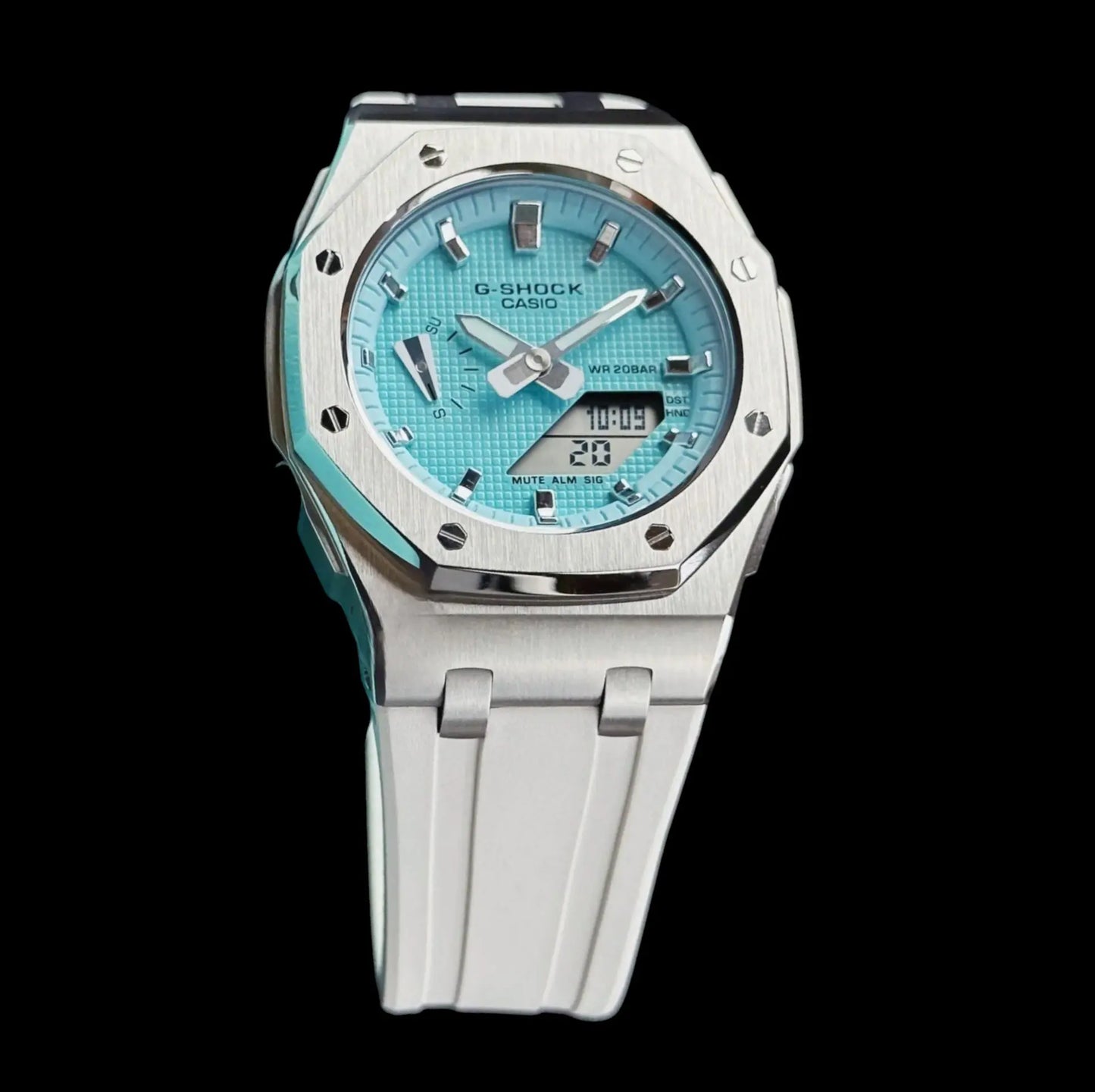CasiOak Mini Bracelet Strap Blanc Cadran Turquoise Baguettes Métalliques Infinity Oak
