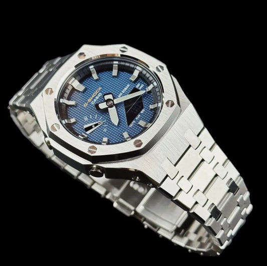 CasiOak Argent Bracelet Argent Cadran Navy