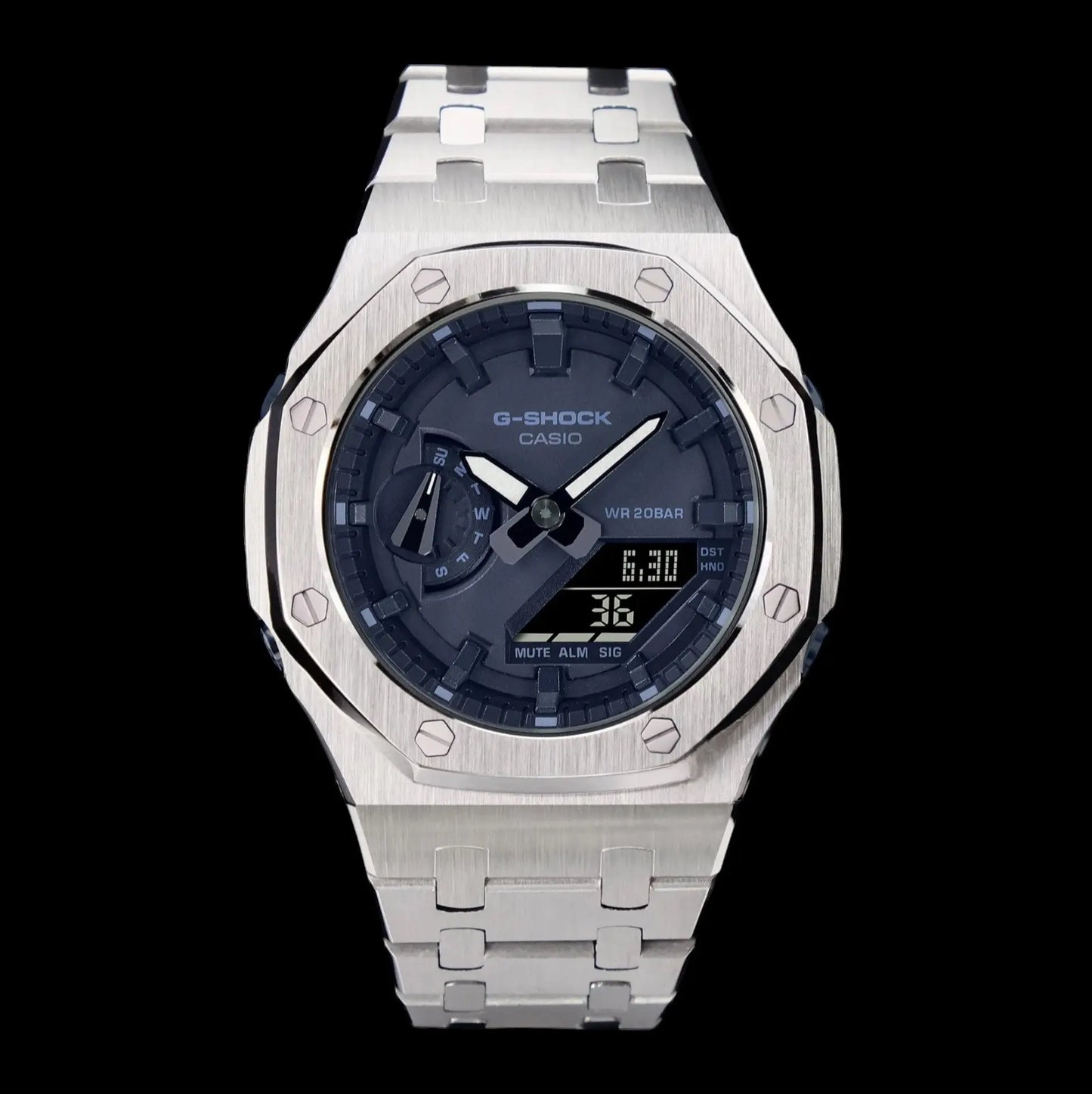 CasiOak Mini Argent Bracelet Argent Cadran Bleu Marine Infinity Oak