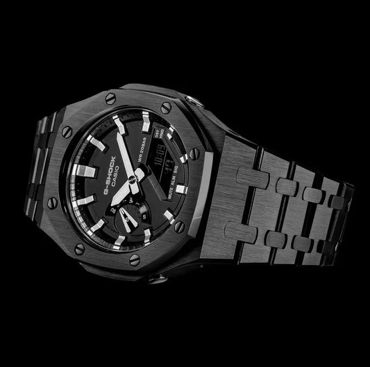 CasiOak Noir Bracelet Noir Cadran Noir Baguettes Argent