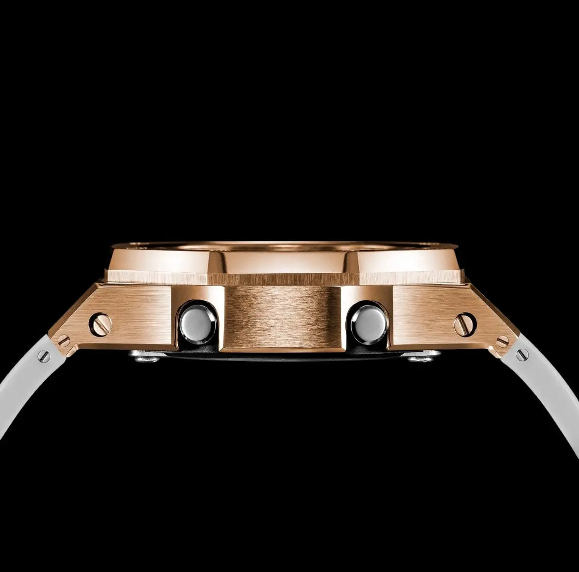 CasiOak Or Rose Bracelet Strap Blanc Cadran Noir Baguettes Or Rose