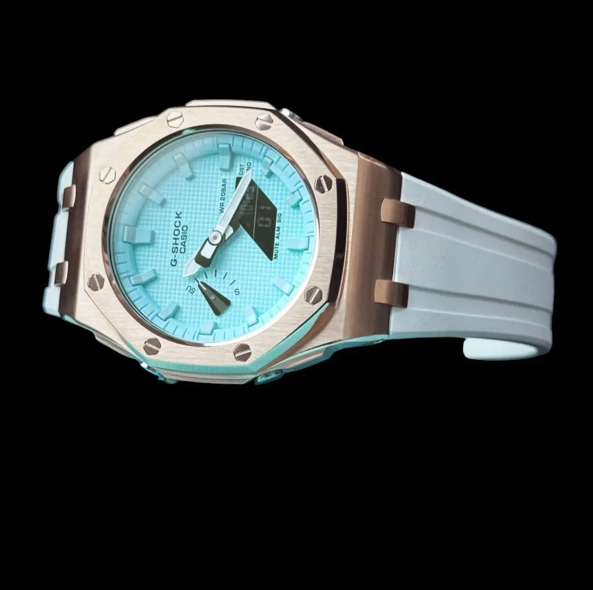 CasiOak Or Rose Bracelet Strap Blanc Cadran Turquoise