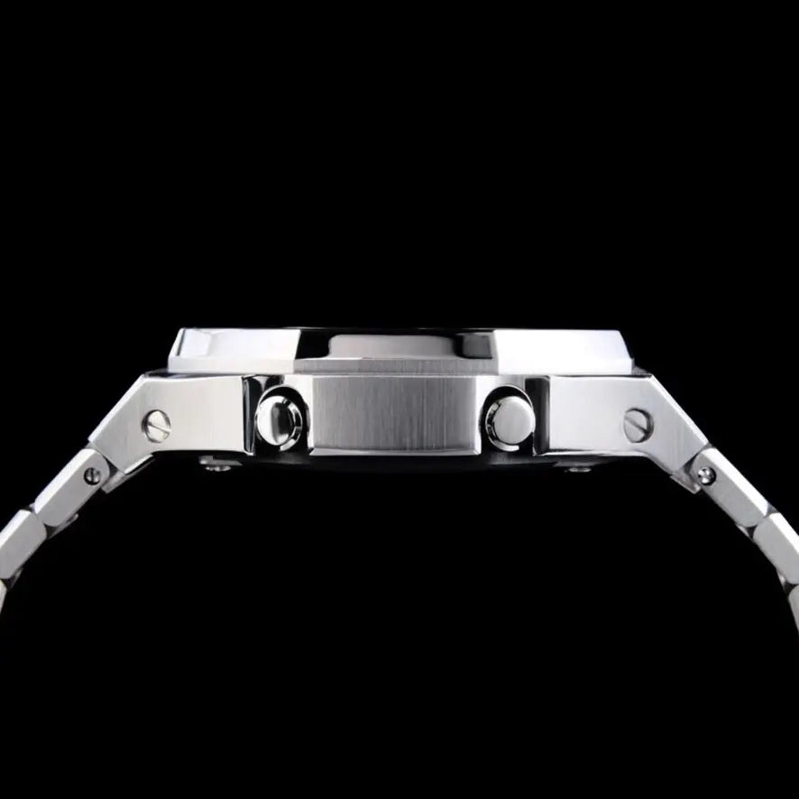 CasiOak Argent Bracelet Argent Cadran Noir et Bleu
