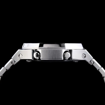 CasiOak Argent Bracelet Argent Cadran Noir et Bleu