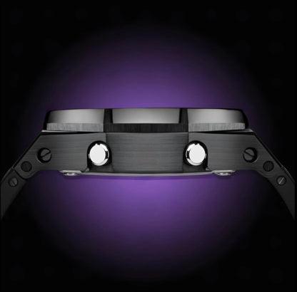 CasiOak Argent Bracelet Strap Noir Cadran Noir Baguettes Violettes