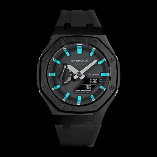 CasiOak Noir Bracelet Strap Noir Cadran Noir Baguettes Turquoise