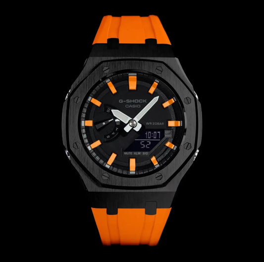 CasiOak Noir Bracelet Strap Orange Cadran Noir Baguettes Orange