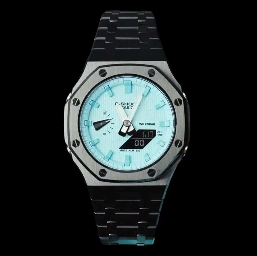 CasiOak Noir Bracelet Noir Cadran Turquoise