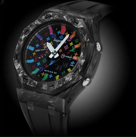 CasiOak Carbon Fiber Bracelet Strap Noir Cadran Rainbow Noir LV x Supreme Baguettes Noir