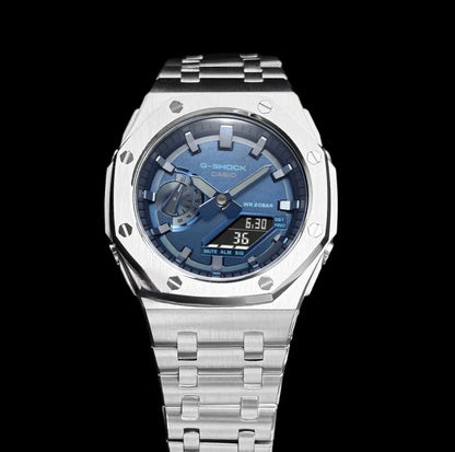 CasiOak Argent Bracelet Argent Cadran Bleu
