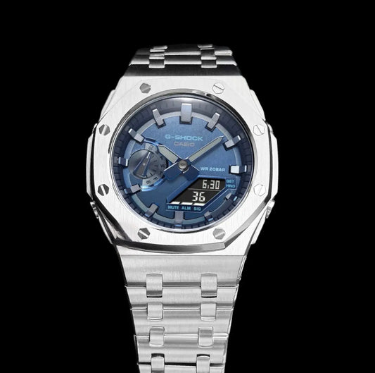 CasiOak Argent Bracelet Argent Cadran Bleu