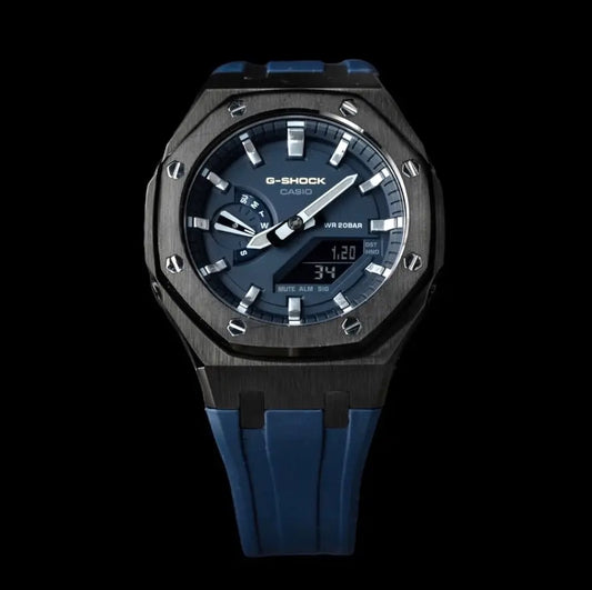 CasiOak Noir Bracelet Strap Navy Cadran Navy Baguettes Argent