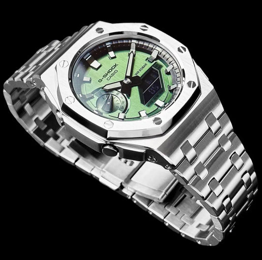 CasiOak Argent Bracelet Argent Cadran Vert Foncé