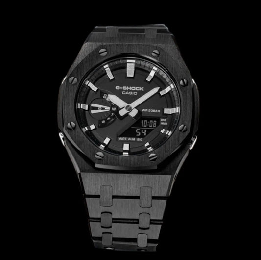 CasiOak Noir Bracelet Noir  Cadran Noir Baguettes Argent