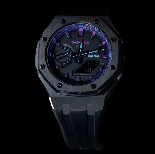 CasiOak Noir Bracelet Strap Noir Cadran Noir et Violet