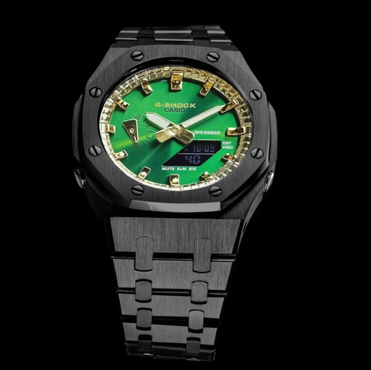CasiOak Noir Bracelet Noir Cadran Vert et Or